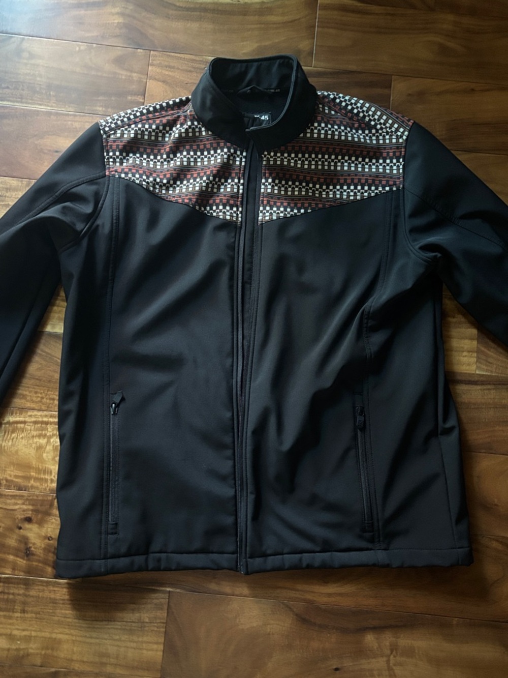 Men's Black Windbreaker Jacket with Patterned Yoke